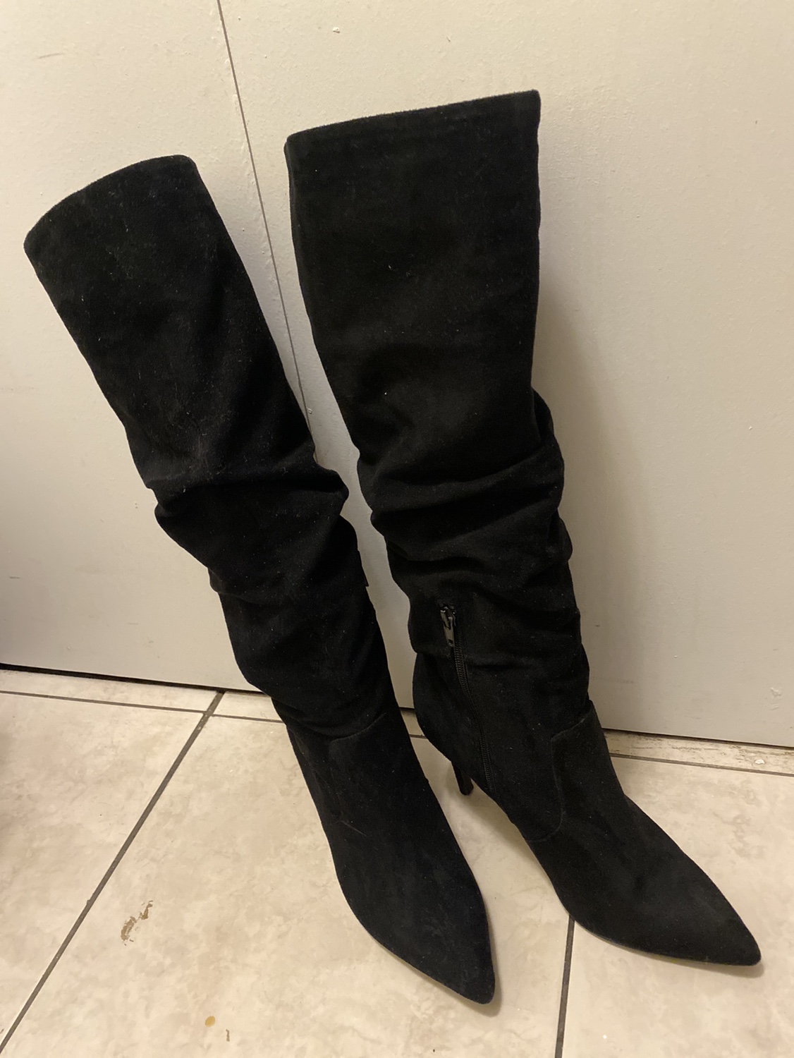 Black Suede Knee-High Boots - photo 2