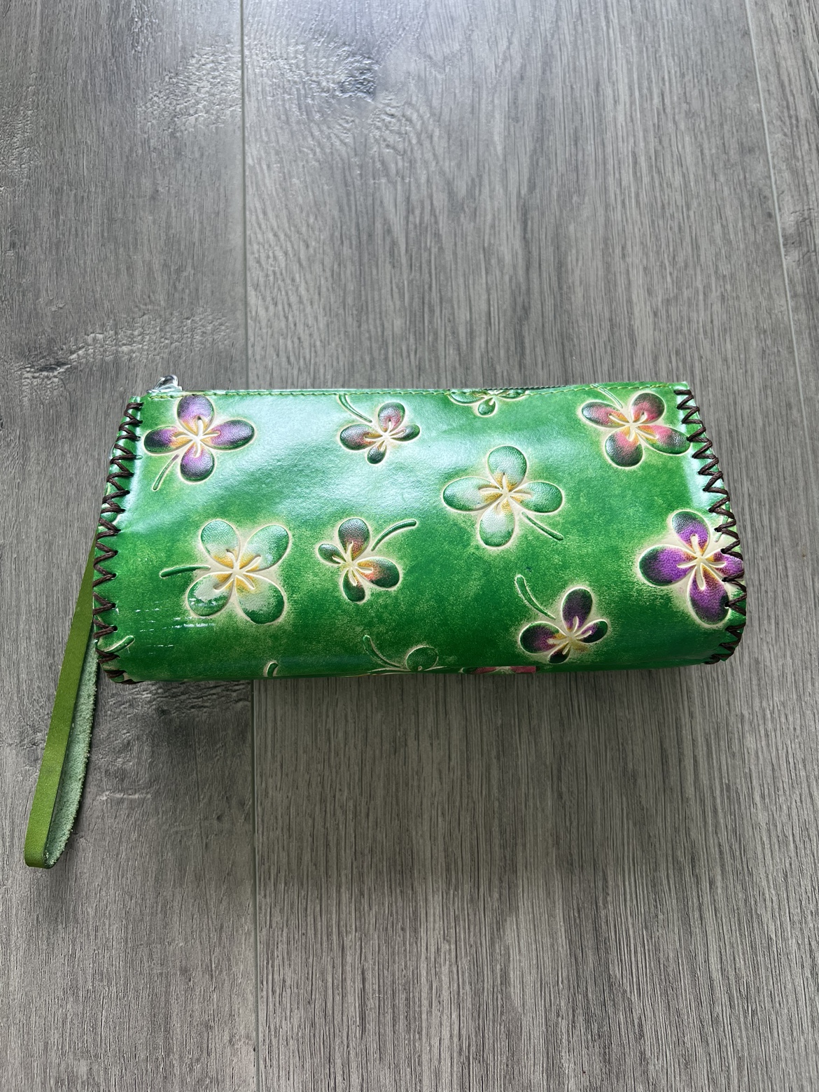 Green Leather Clutch / Wristlet wallet