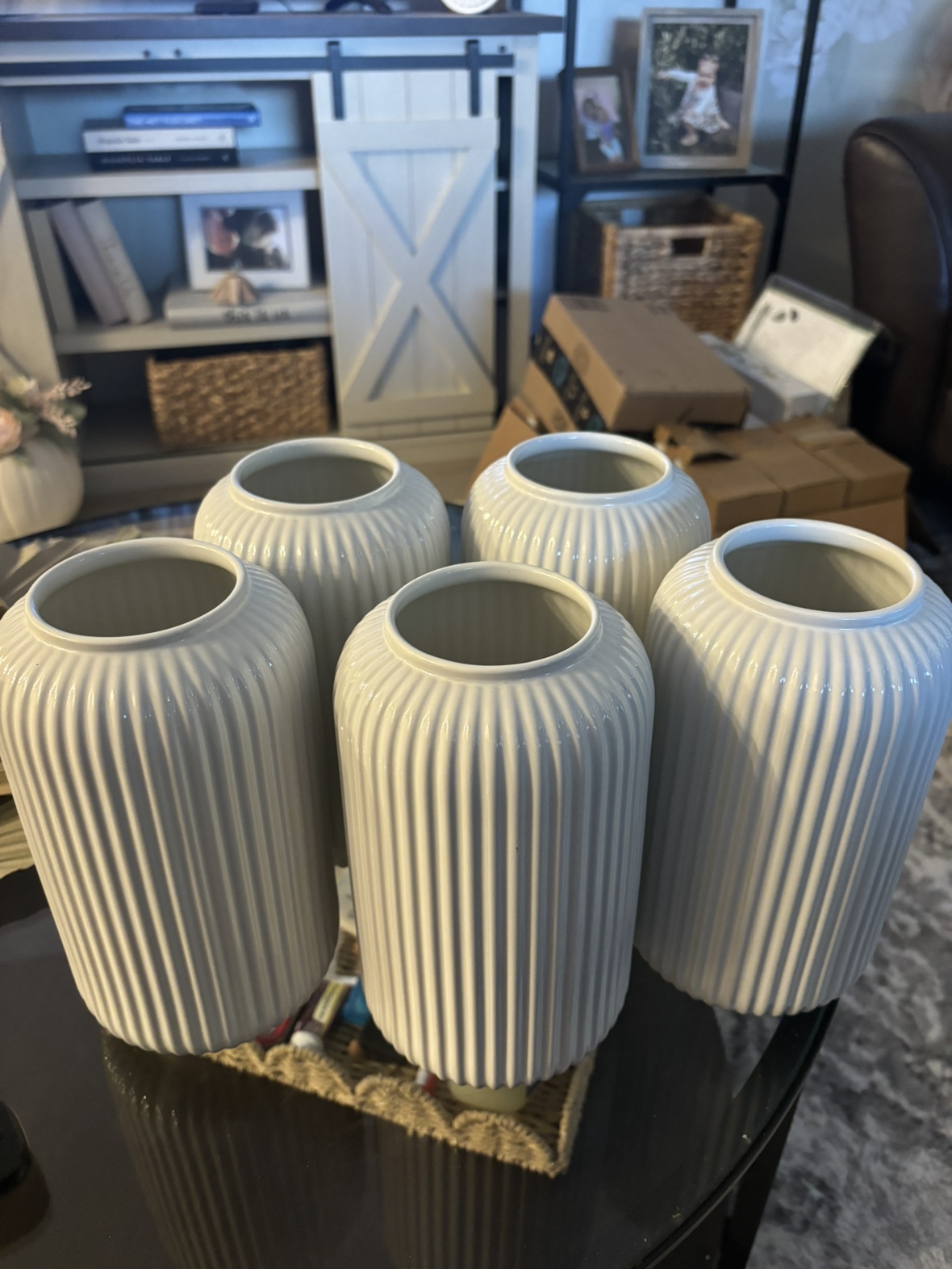 Set of 5 White Vases