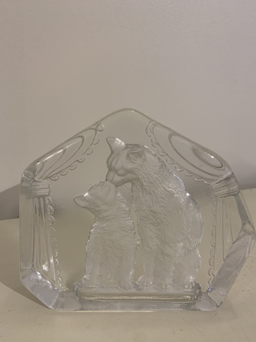Cat and Kitten Etched Glass Paperweight thumbnail