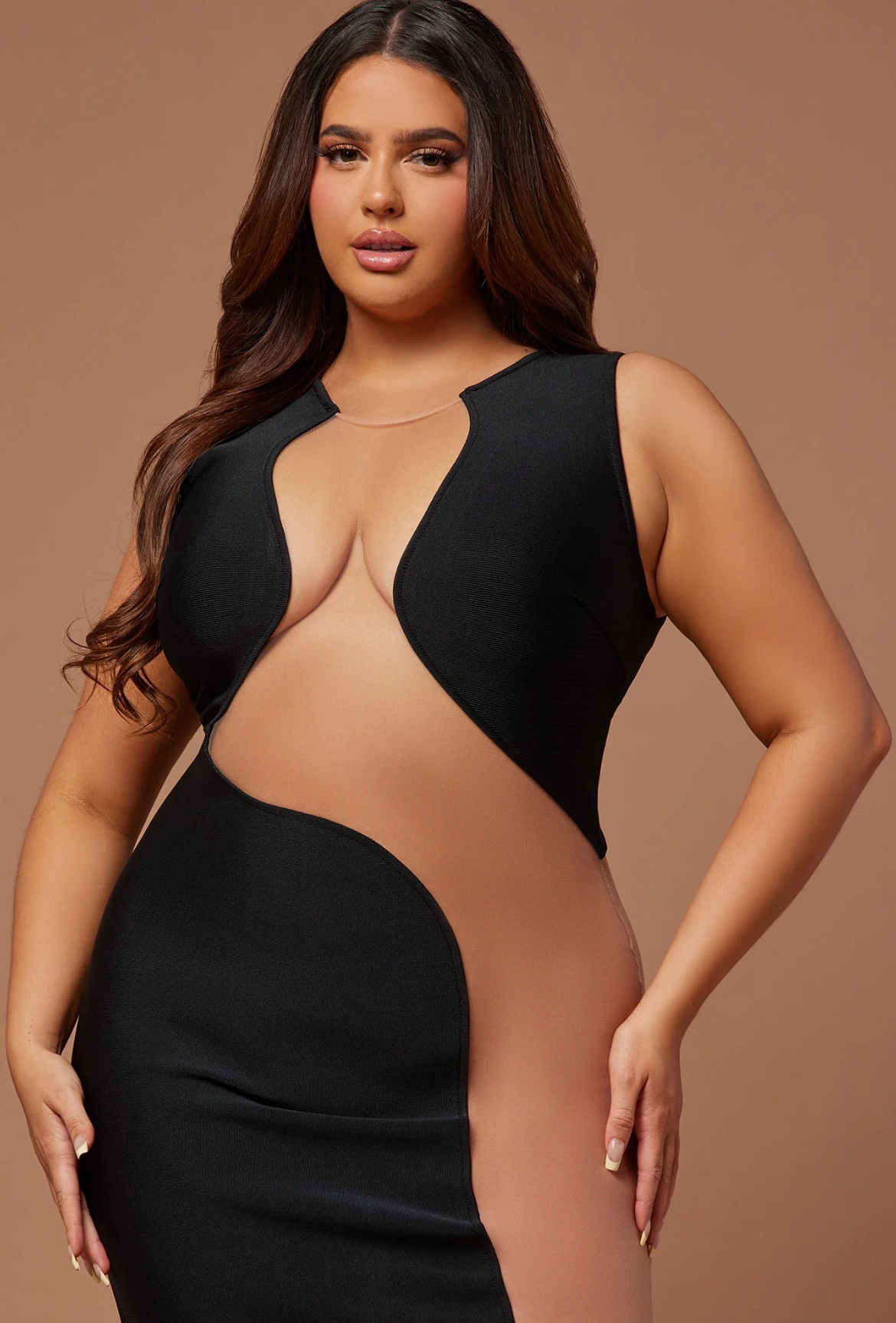 Black and Nude Cutout Bodycon Dress - photo 3
