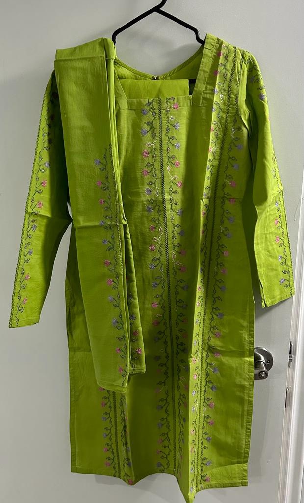 Green 3 Piece Suit with Floral Embroidery