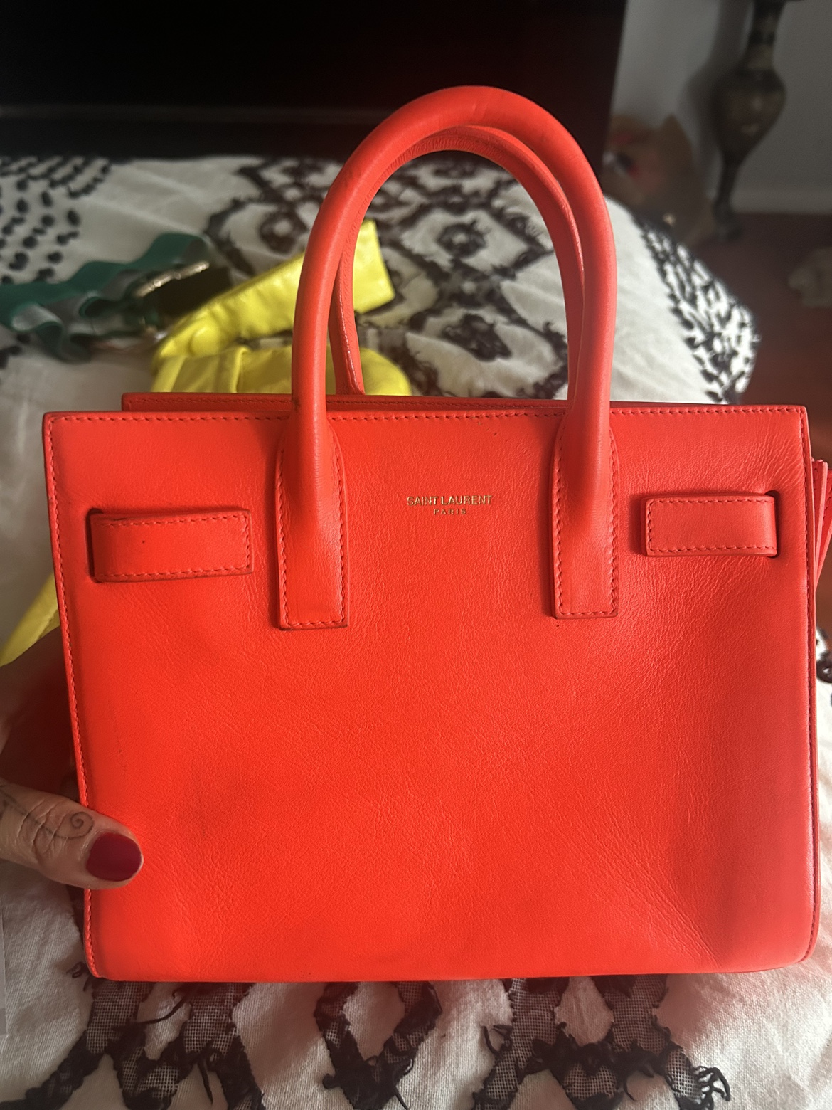 Yves Saint Laurent Neon Orange Sac De Jour Bag