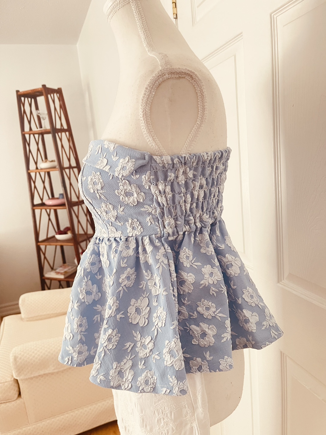 Blue Floral Tube Top with wide leg white pants image indicator(2)