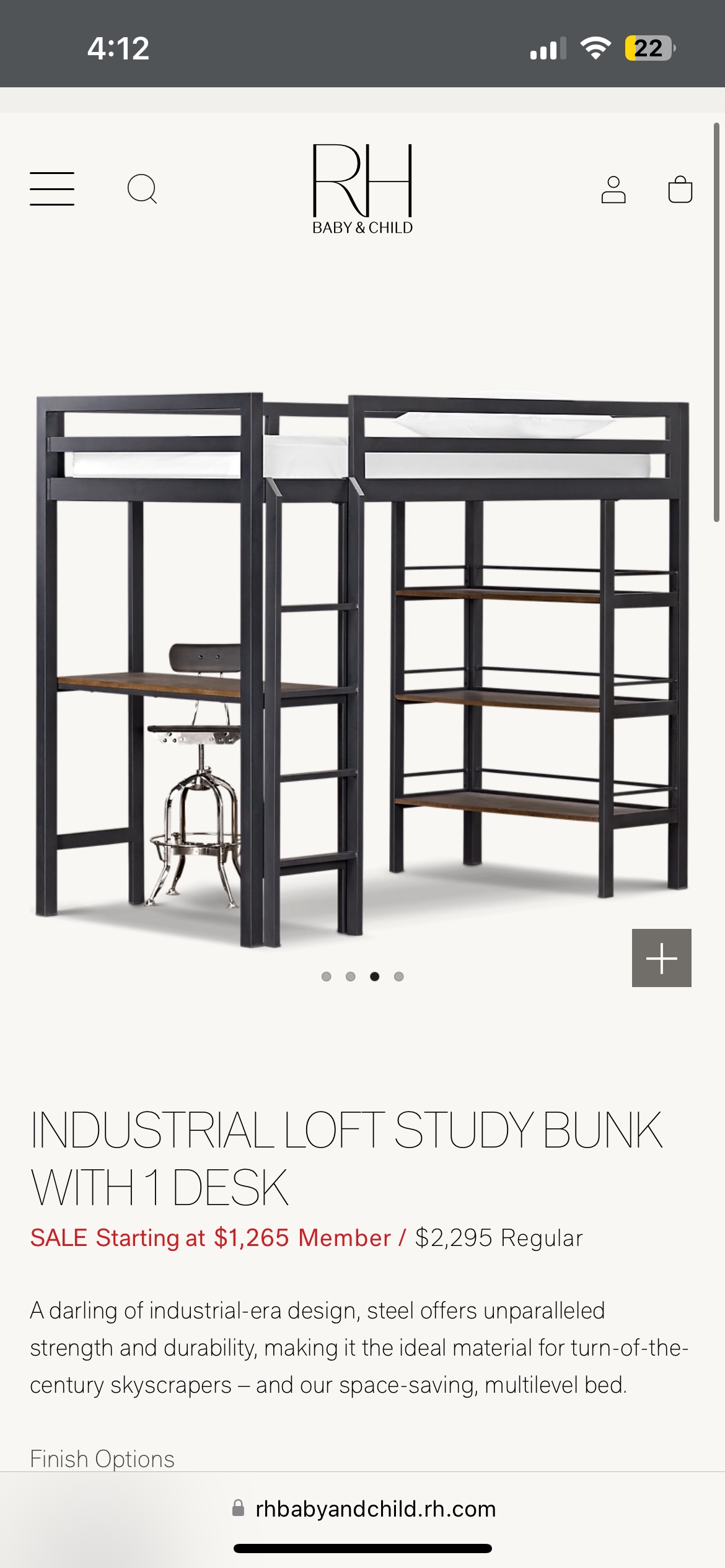 RH Loft Bed with Desk and Shelves