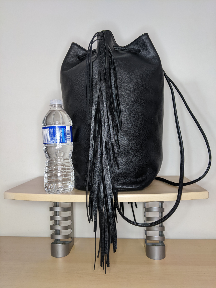 Victoria's Secret Fringe Drawstring Bag Faux Vegan Leather Black image indicator(8)