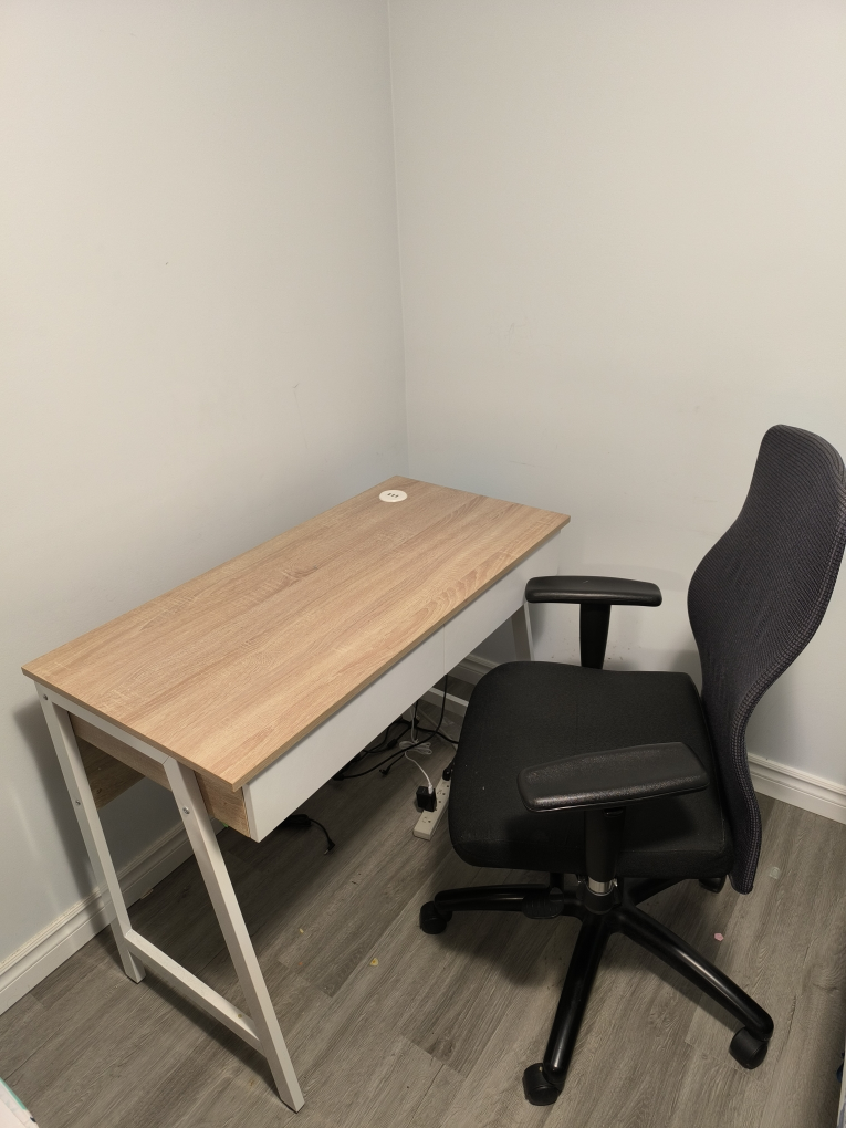 White Desk with Two Drawers and chair