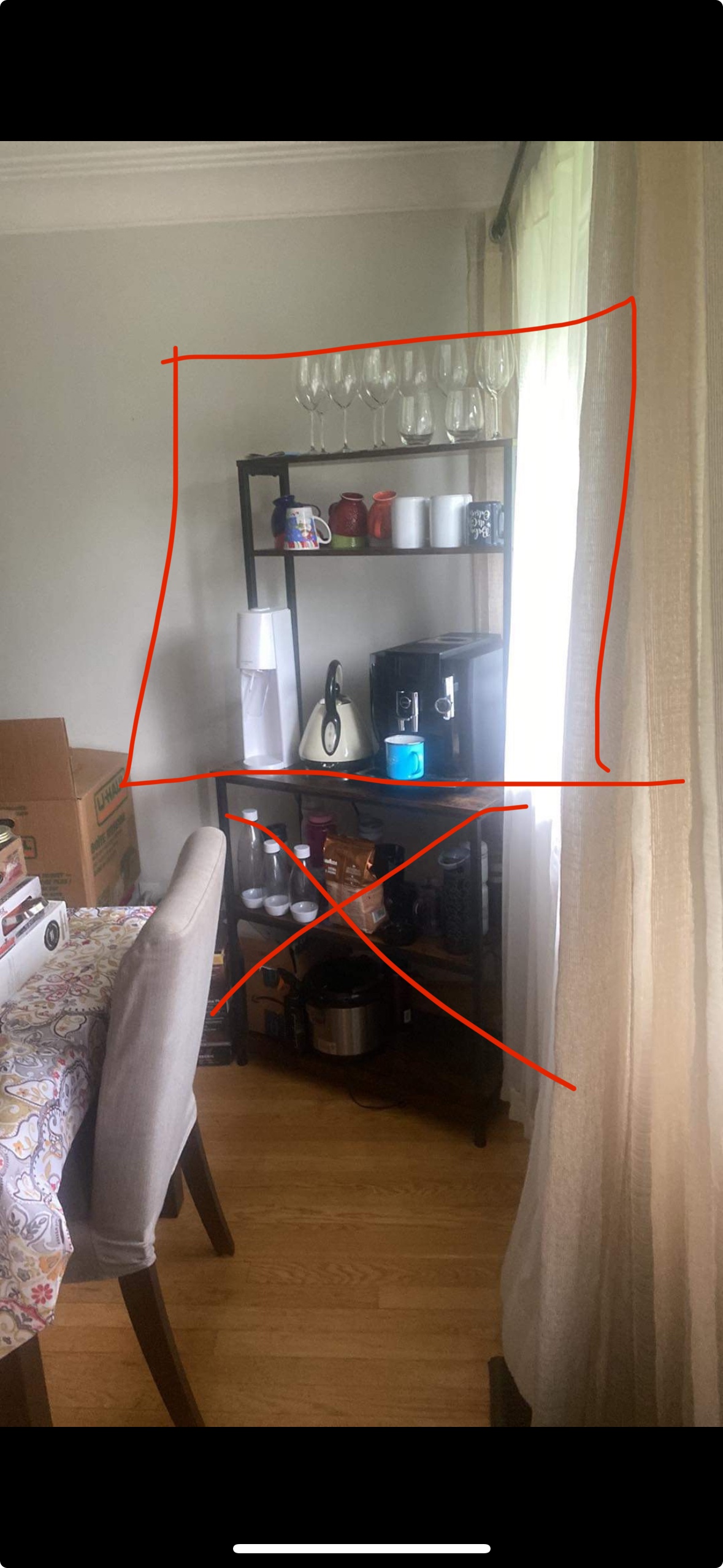Coffee/Tea Shelf (Dark wood and black metal frame)