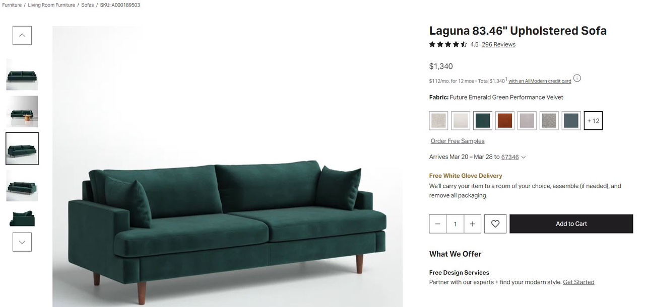 Green velvet upholstered Sofa, mid century modern - photo 4
