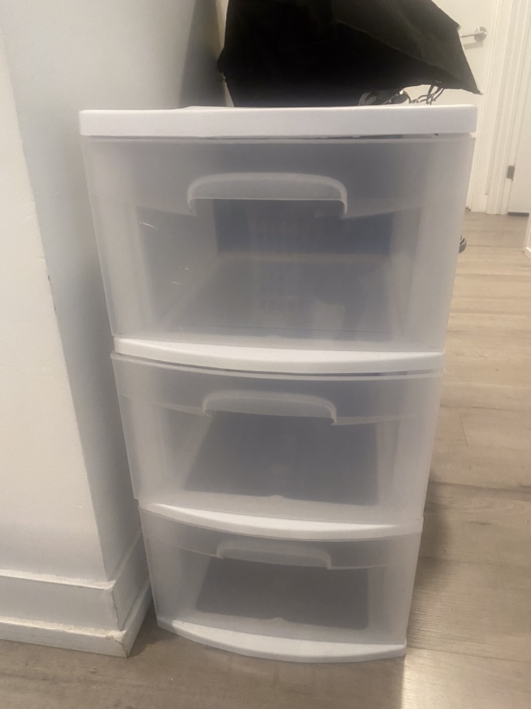2 plastic storage bins. pick up square one serious only image indicator(3)