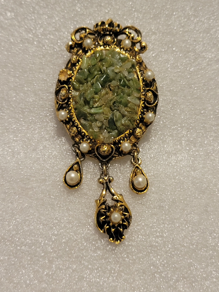 Vintage Jade Stone Brooch - photo 2
