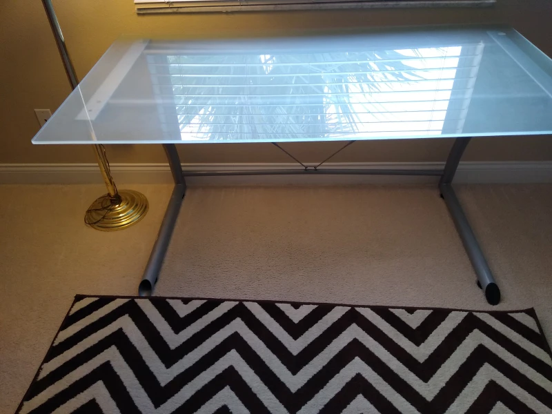 Spacious Frosted Tempered Glass and Metal Desk - photo 2
