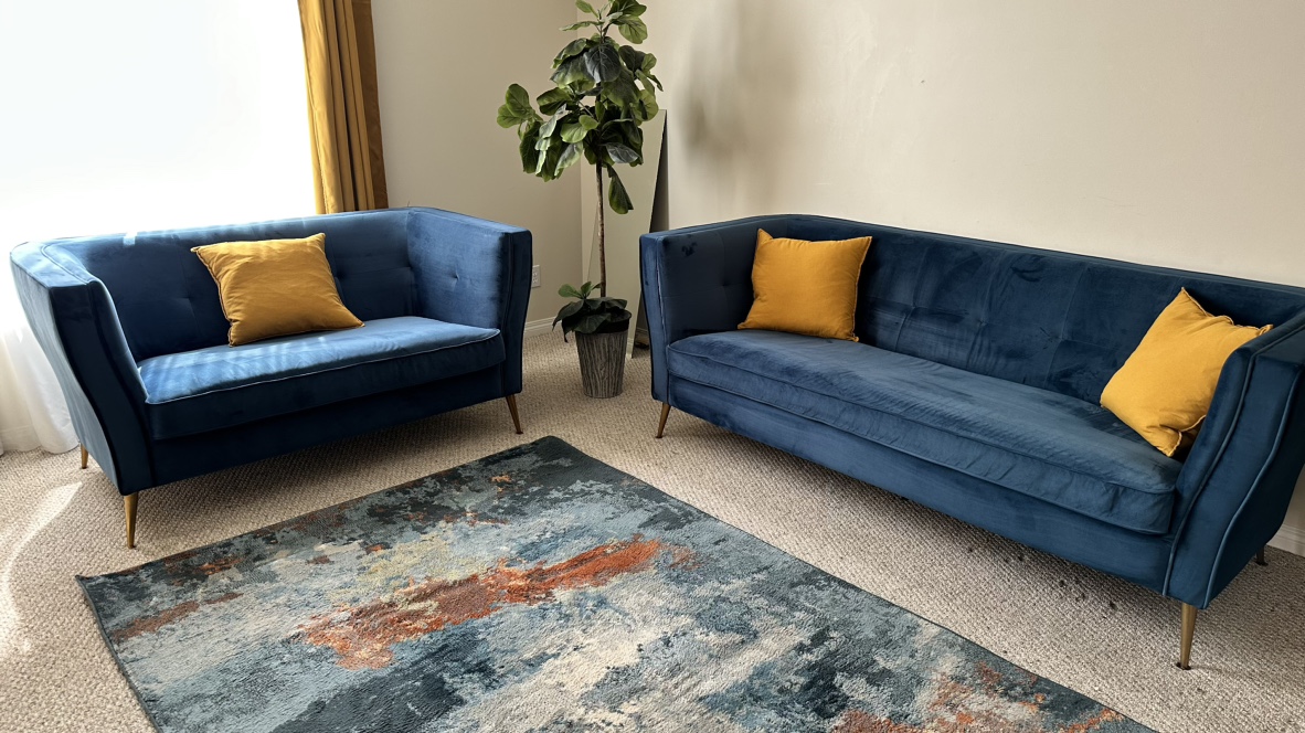Structube Blue Velvet Sofa & Loveseat