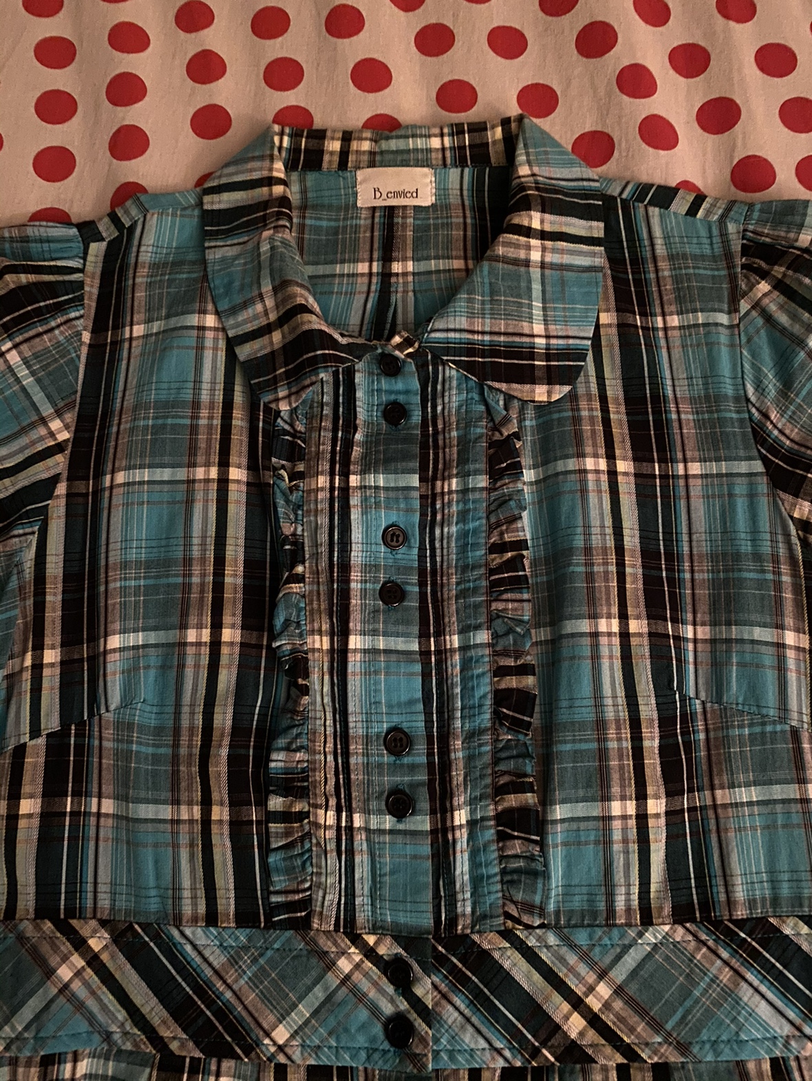 Turquoise/black plaid Peter Pan collar dress image indicator(2)