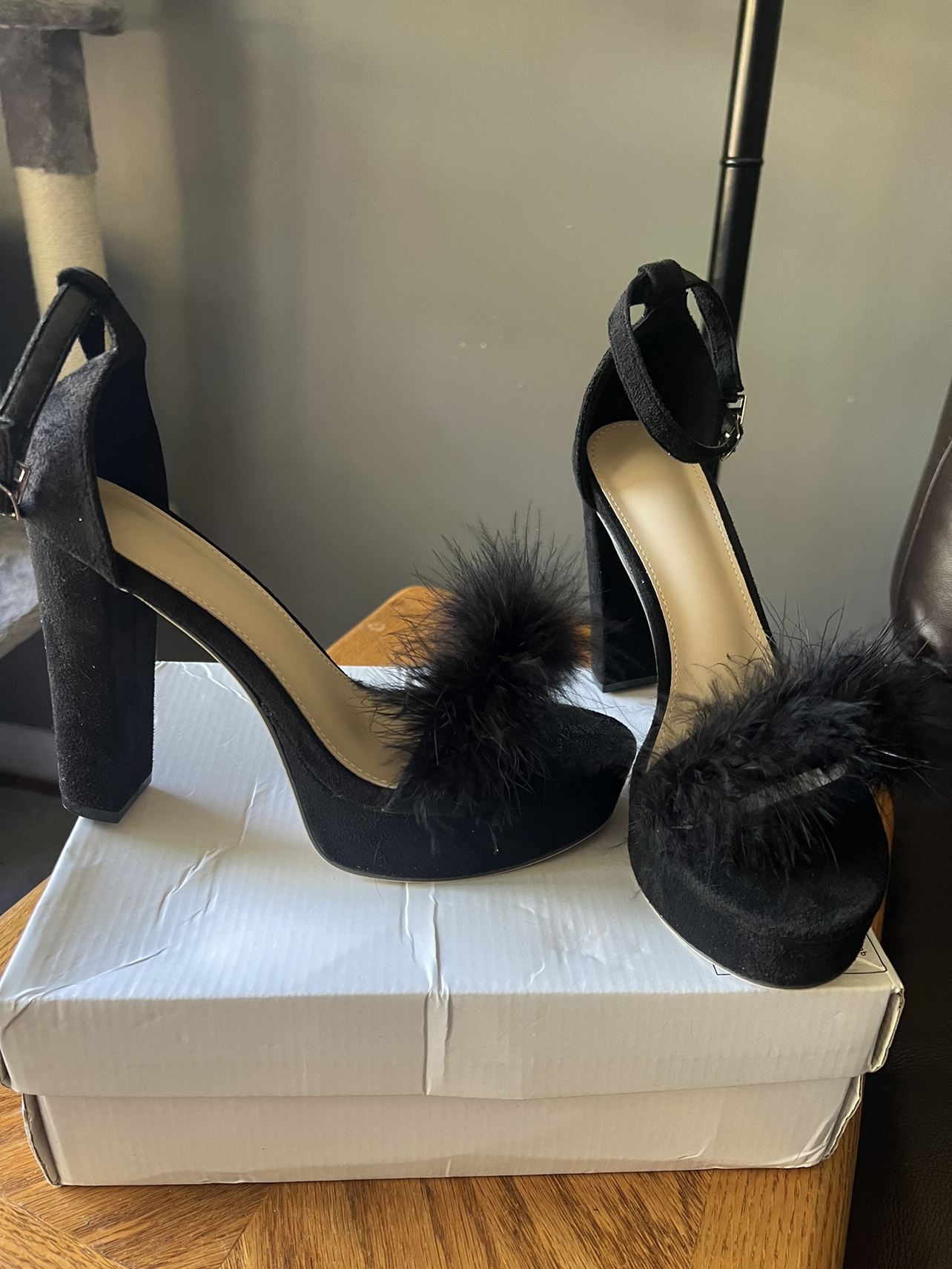 Black Feathered Heels