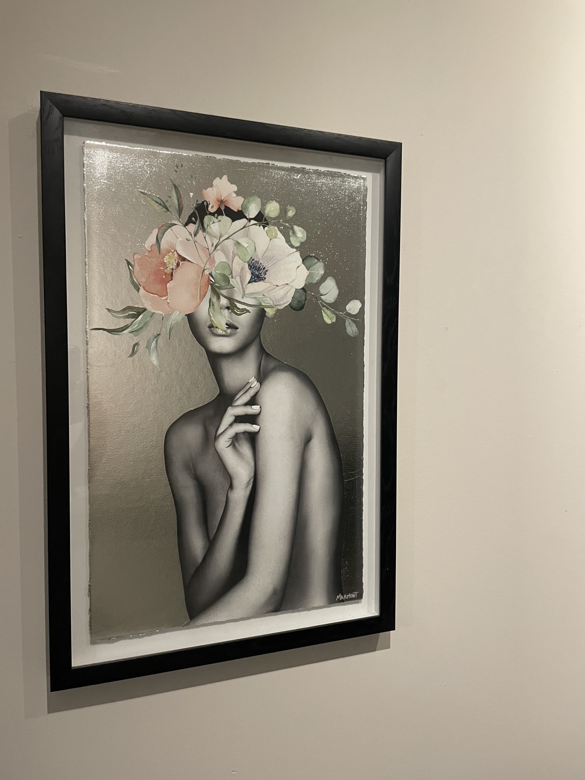 Black framed, metallic art, floral and a woman - photo 2
