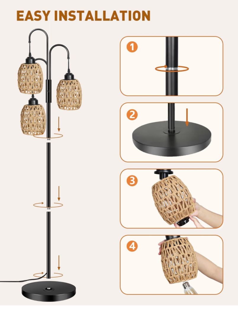 Metal Standing Lamp with Handmade Rope Lampshades - photo 5