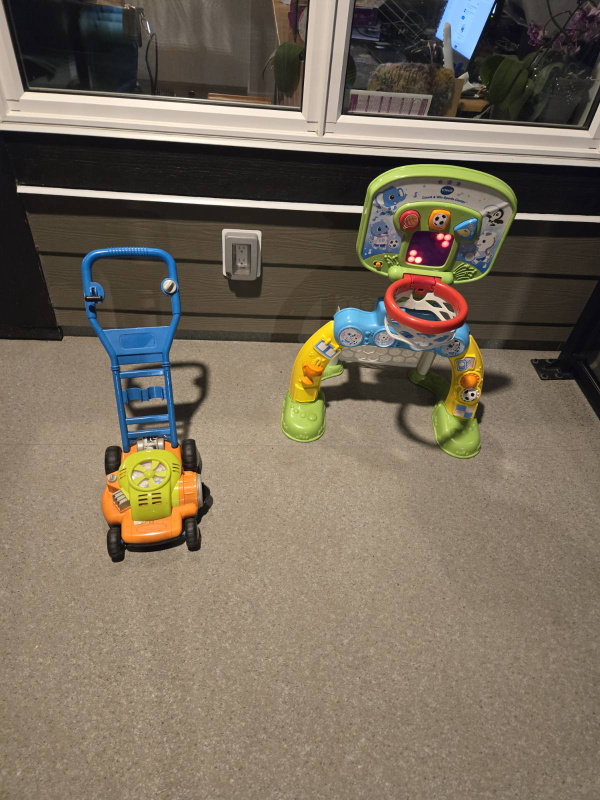 Toy Lawn Mower and Basketball Set