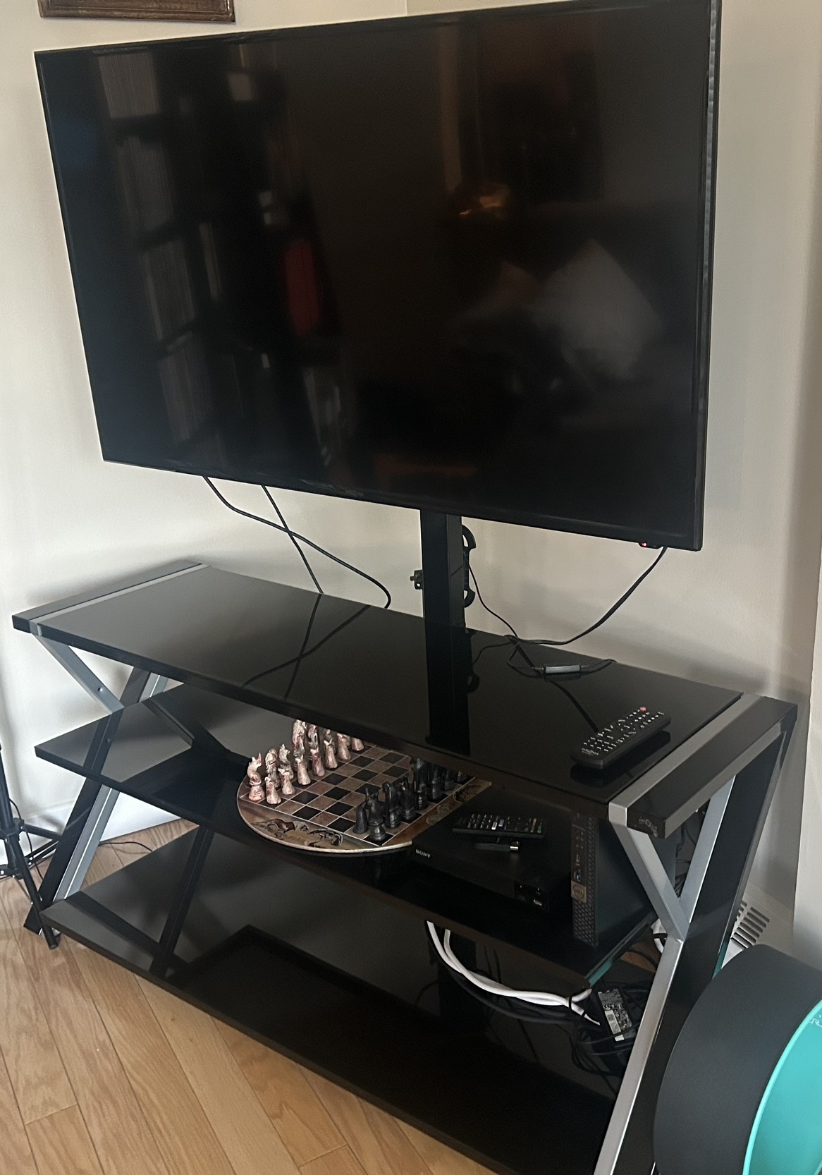 Glass TV stand with TV mount