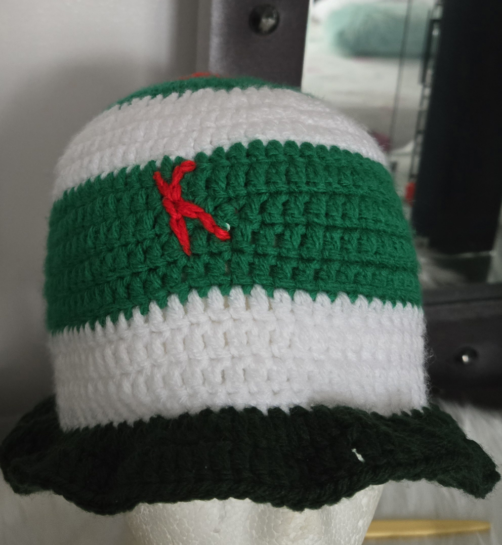 Crochet Hat with Red Emblem