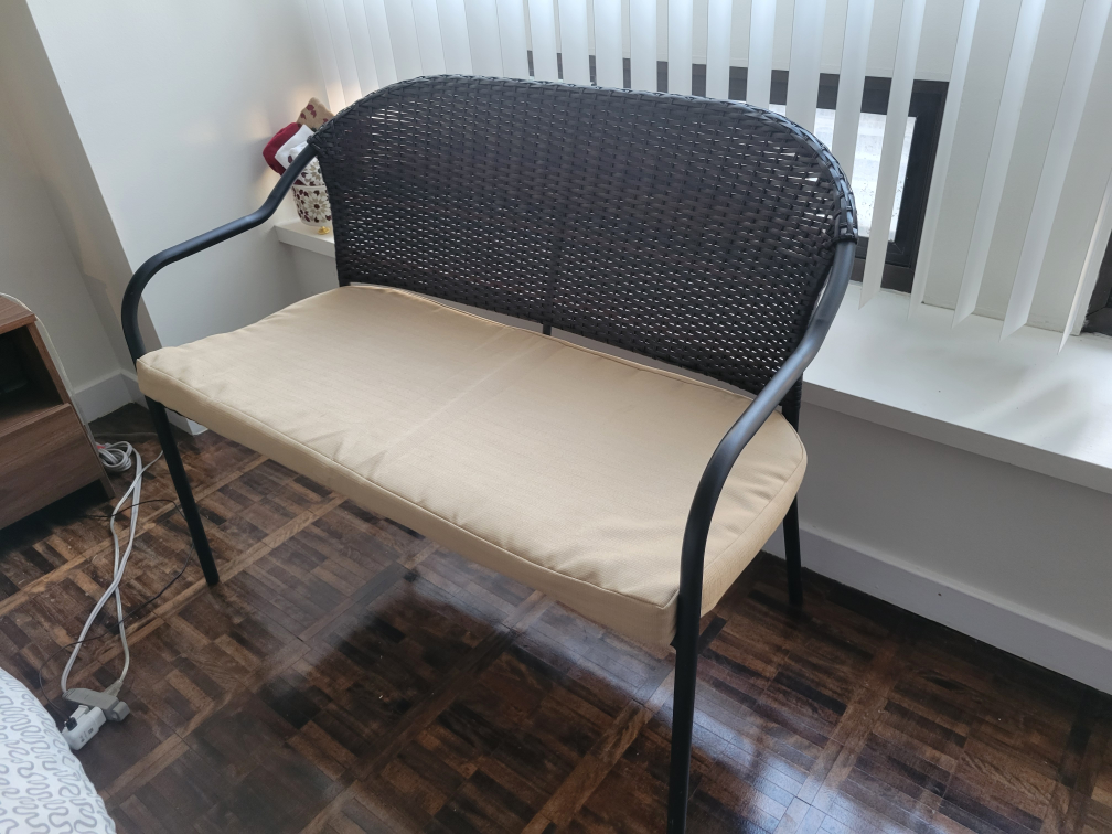 Black Wicker Bench with Cushion