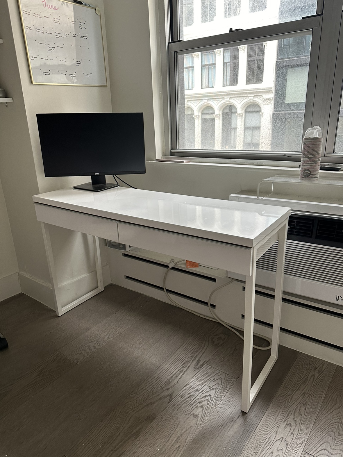 High Gloss 2 Drawer White Desk