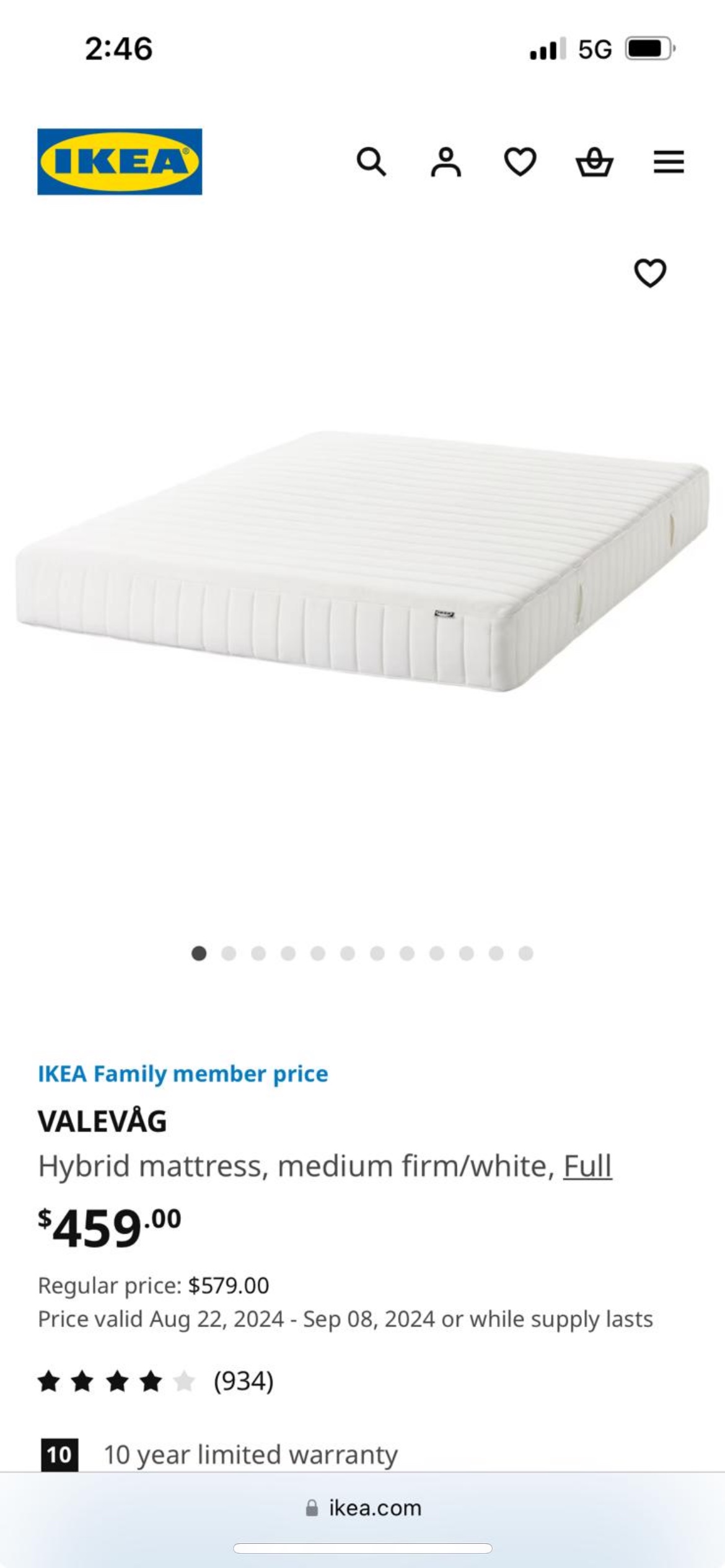 IKEA Valevàg Mattress - Full/ Double