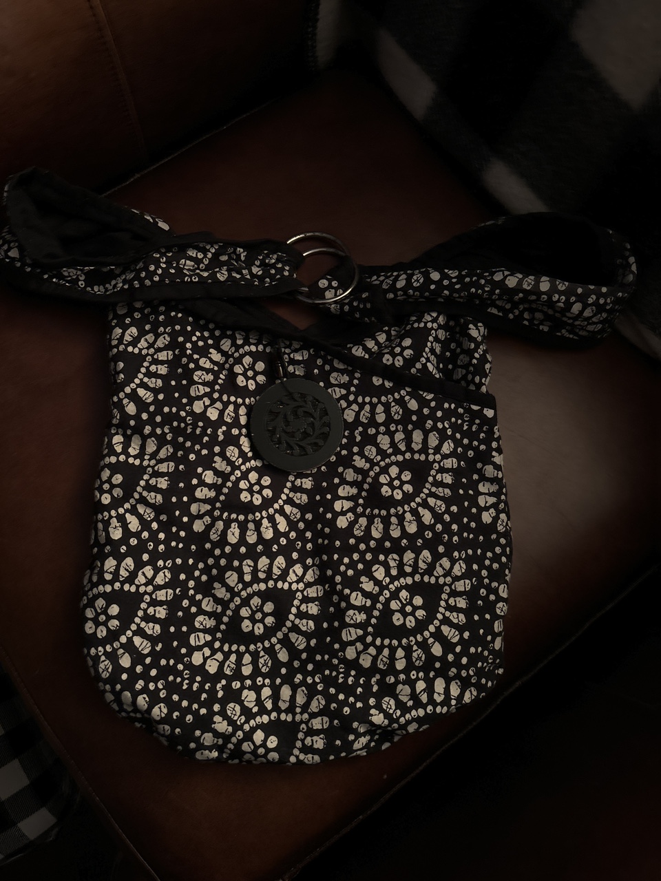 Black and White Patterned Bag smaller hobo bag thumbnail