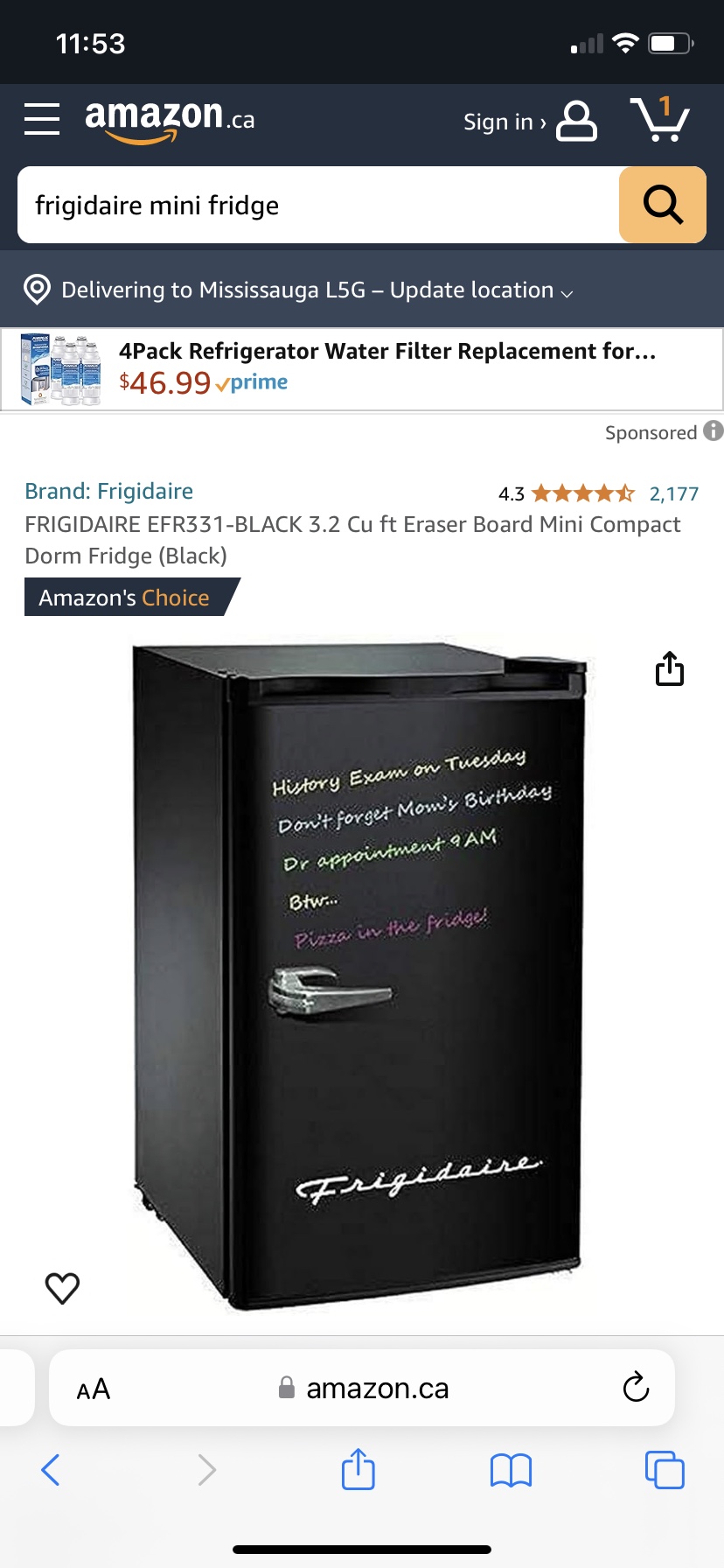 New Frigidaire Dorm Fridge with eraser board