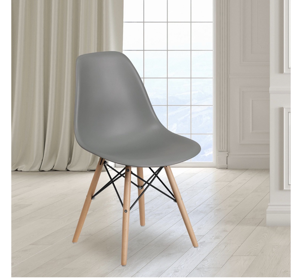 Elon Series Moss Gray Plastic Chair with Wooden Legs 4 chairs - photo 2