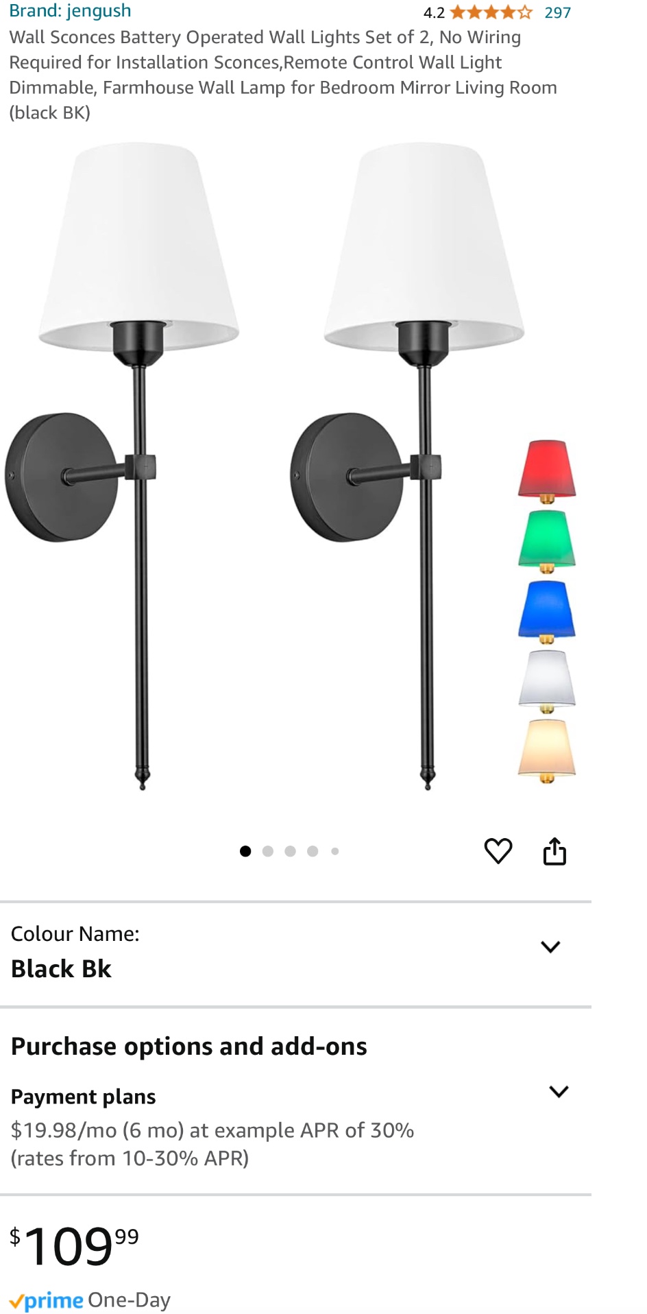 Battery Operated Wall Lights Set of 2
