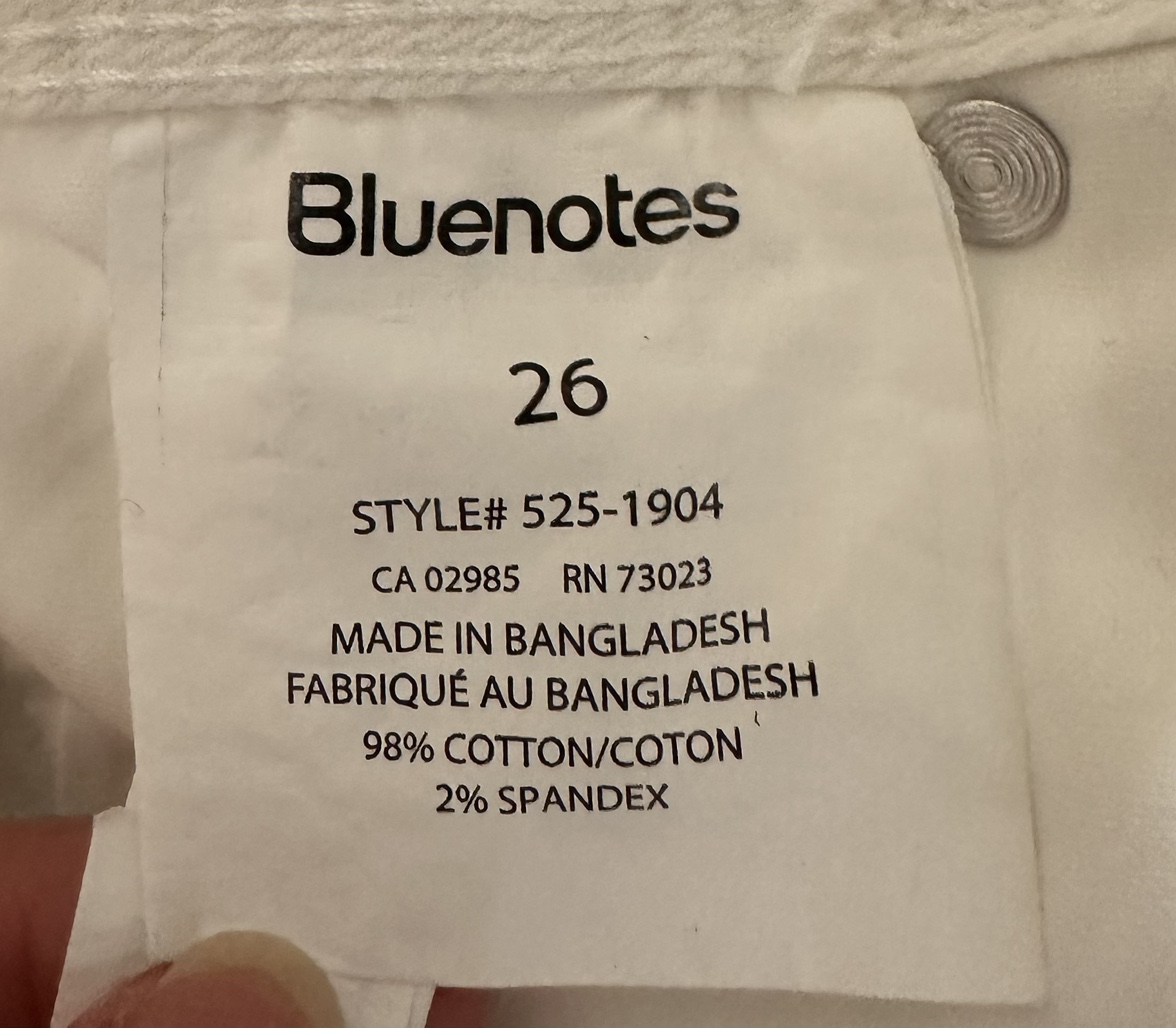 Mid rise white blue notes denim pants image indicator(3)