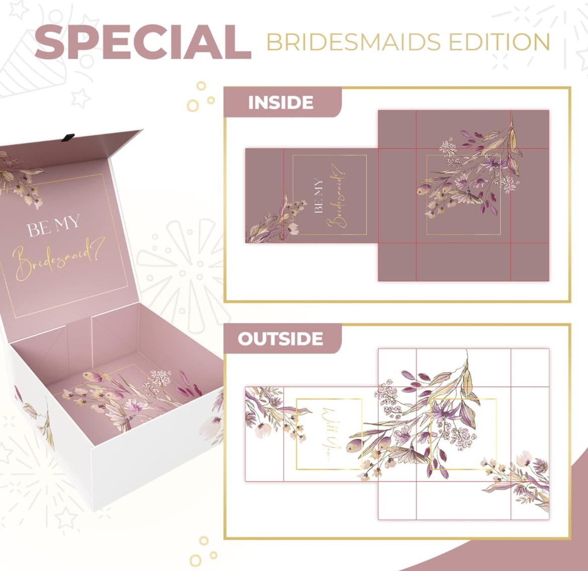 Bridesmaid Gift Boxes With Lids 3 Pack Magentic image indicator(5)