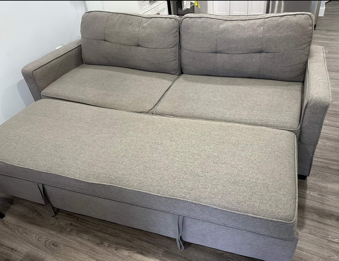 Grey Futon Sofa Bed with Ottoman - photo 2