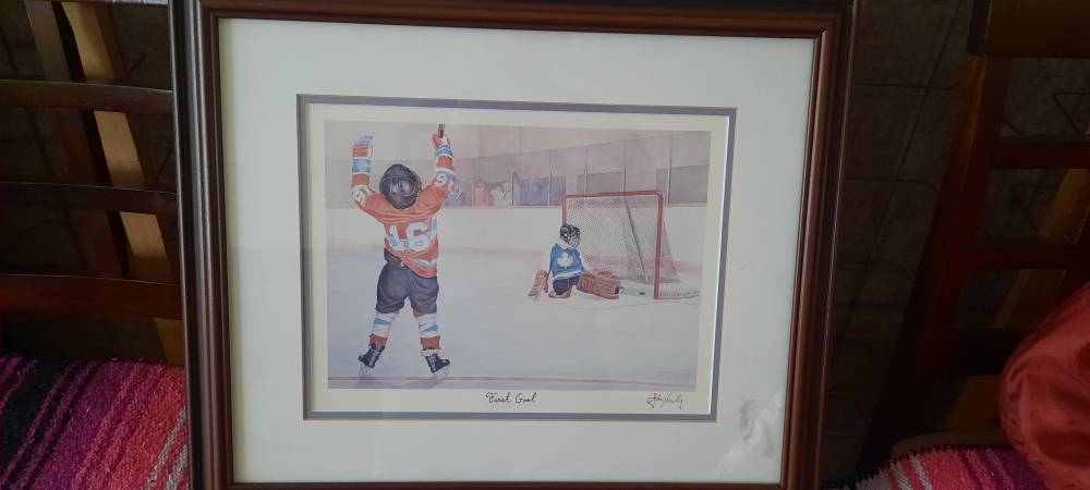 Framed hockey pic "First Goal by John Newby" thumbnail