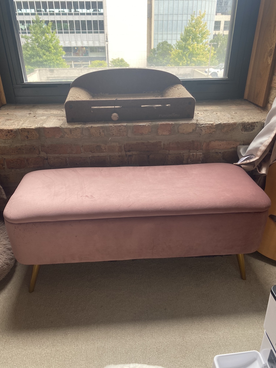 Pink Velvet Storage Bench - photo 2