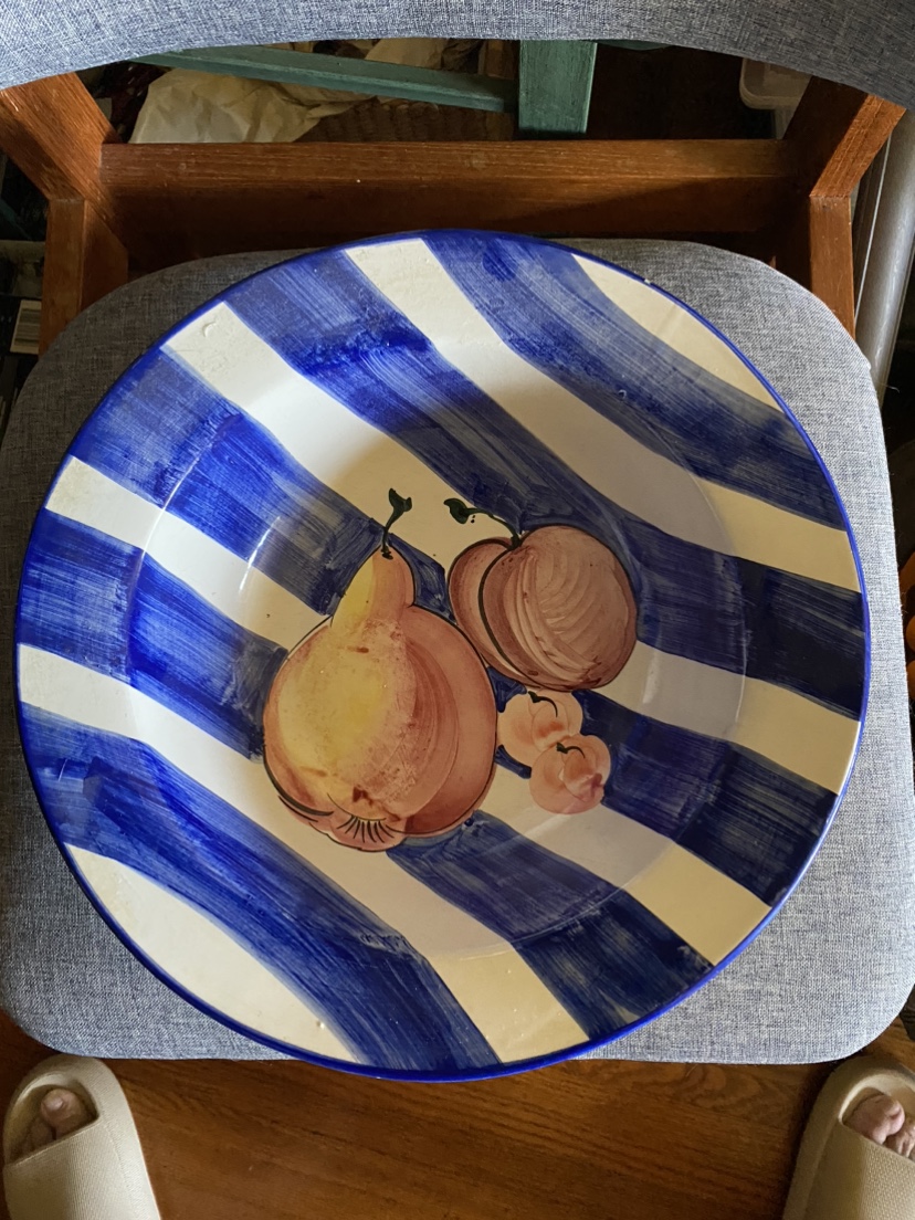 Blue and White Striped Serving Bowl, Italy thumbnail