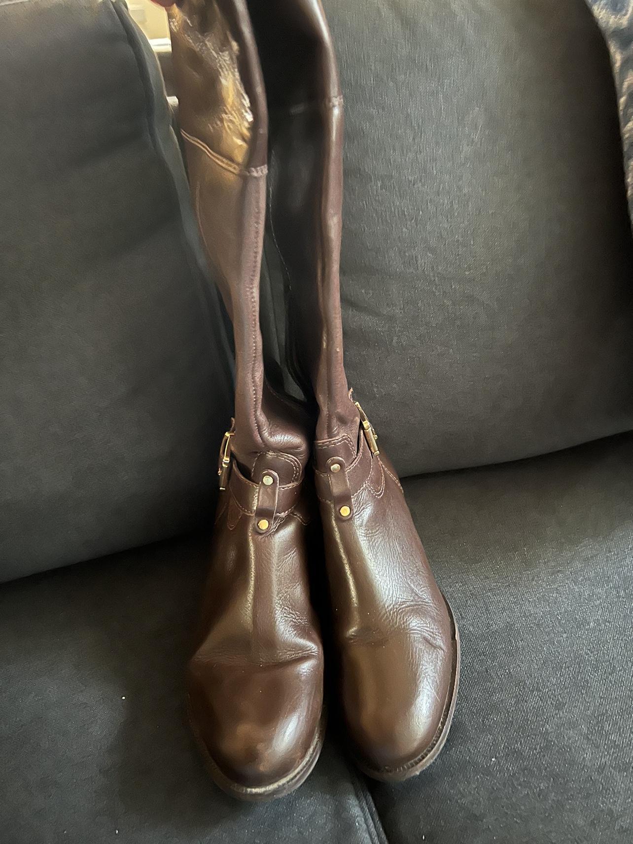 Brown leather knee high boots - photo 3