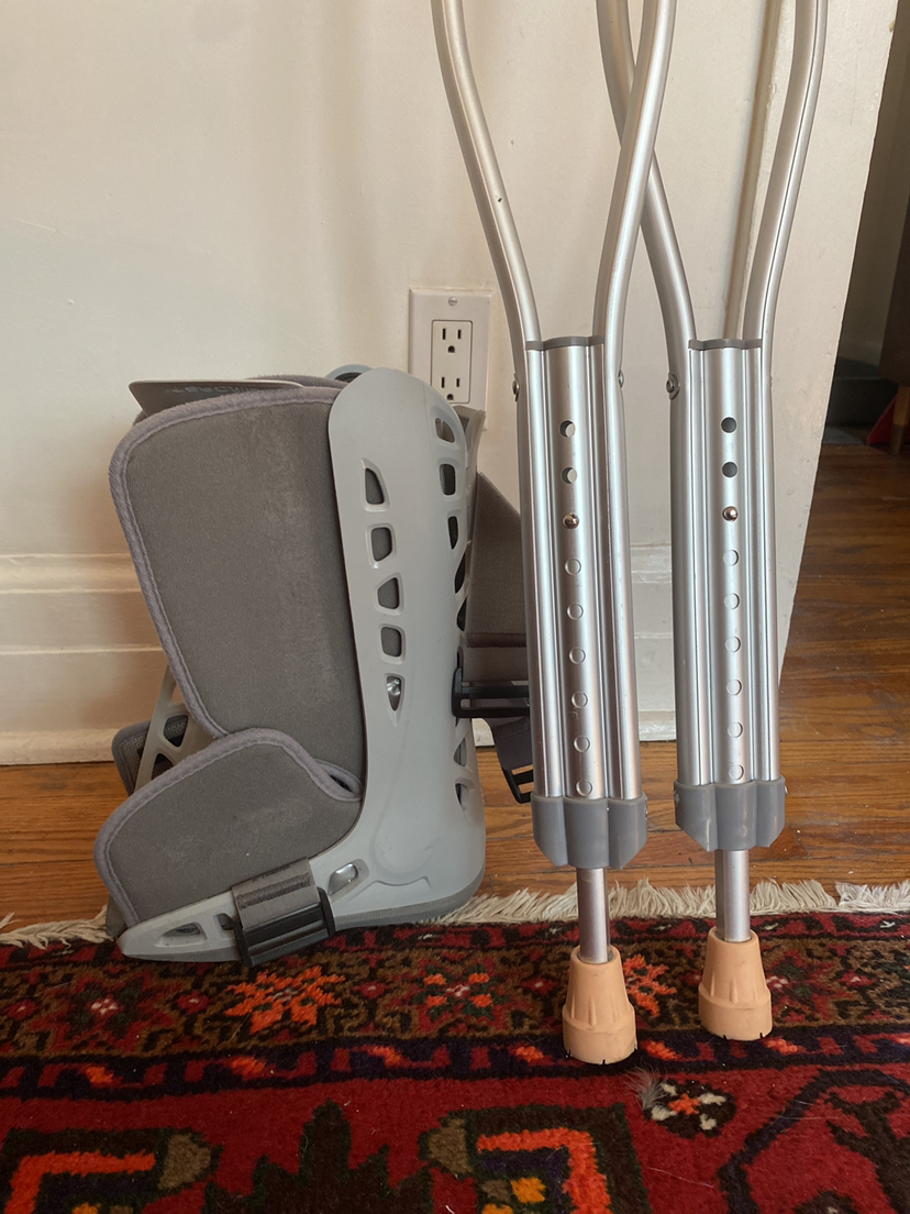 Air cast and crutches