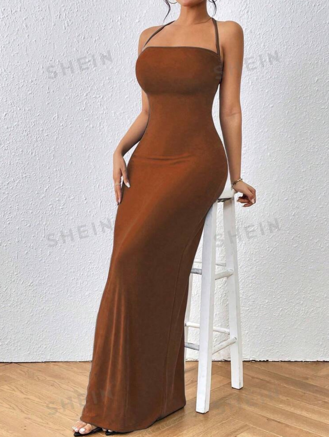 SHEIN Brown Open Back Maxi Dress image indicator(5)