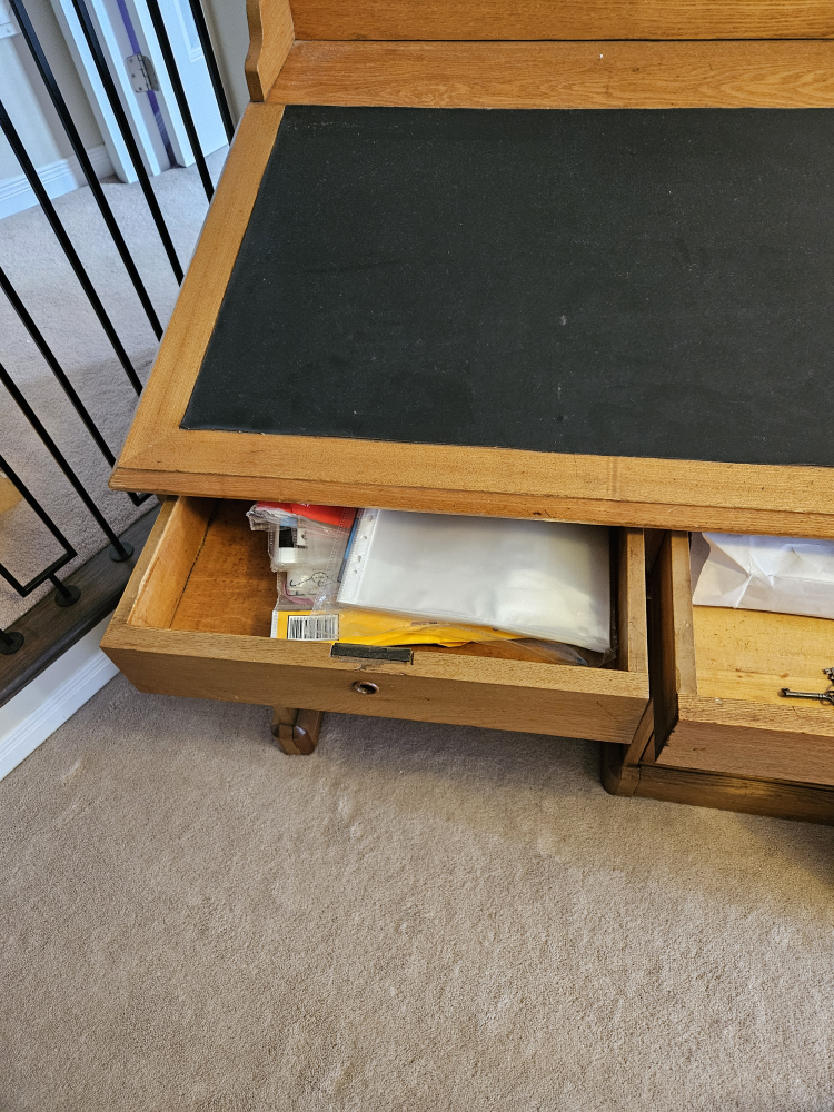 Antique Solid Wood Heavy Writing Desk with Matching Chair image indicator(4)