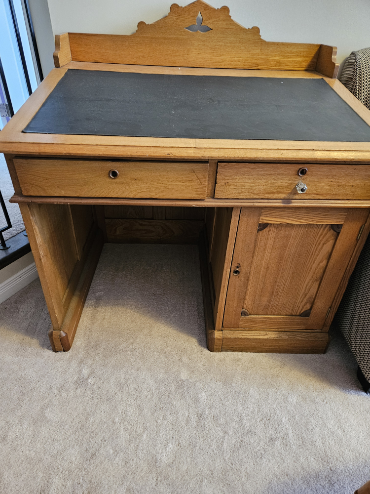 Antique Solid Wood Heavy Writing Desk with Matching Chair image indicator(7)