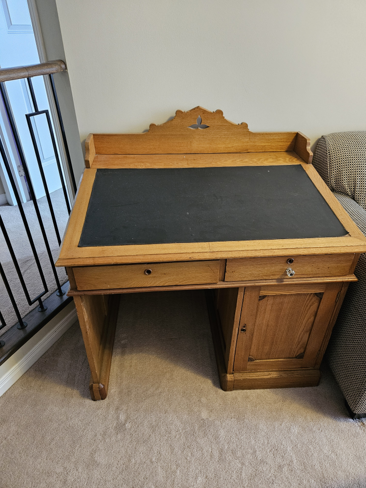 Antique Solid Wood Heavy Writing Desk with Matching Chair image indicator(8)