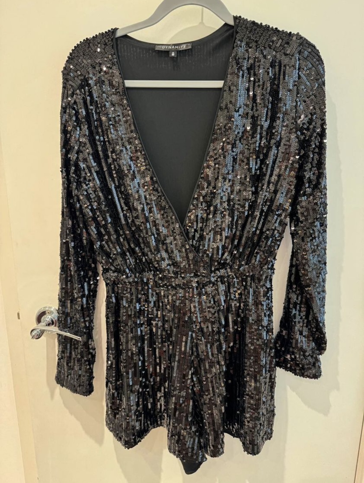 Dynamite Christelle Sequin Stretch Romper Black