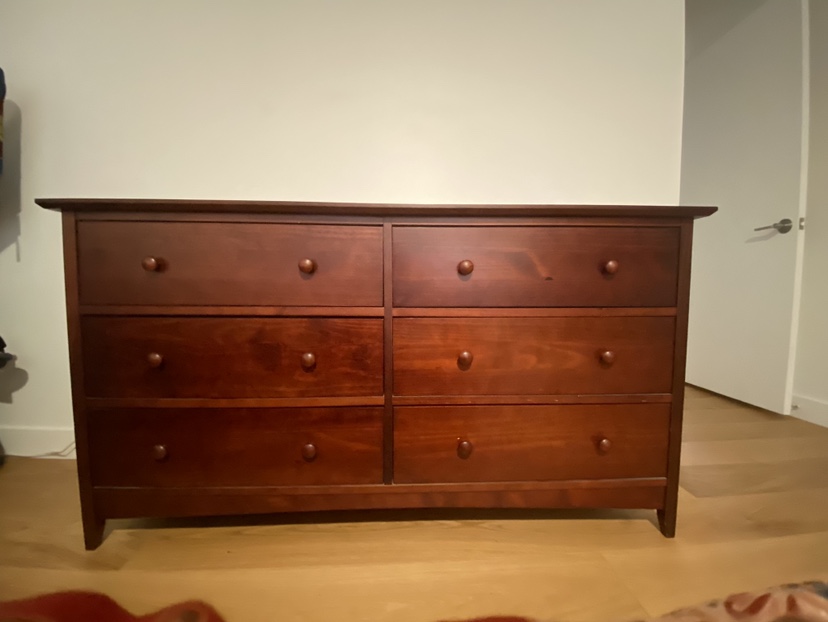 Six drawer wood dresser