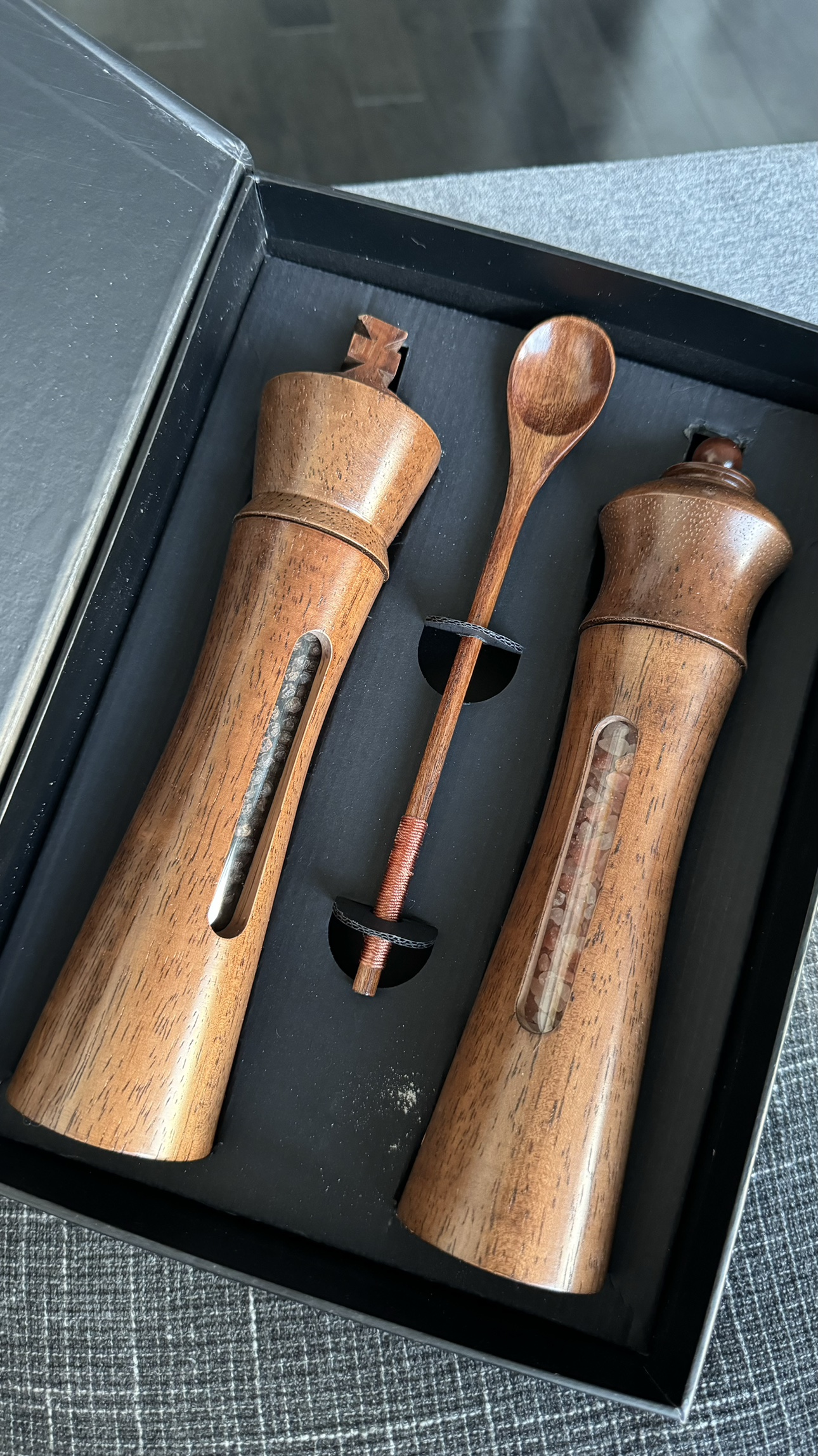 Wooden Salt and Pepper Grinders with Spoon thumbnail