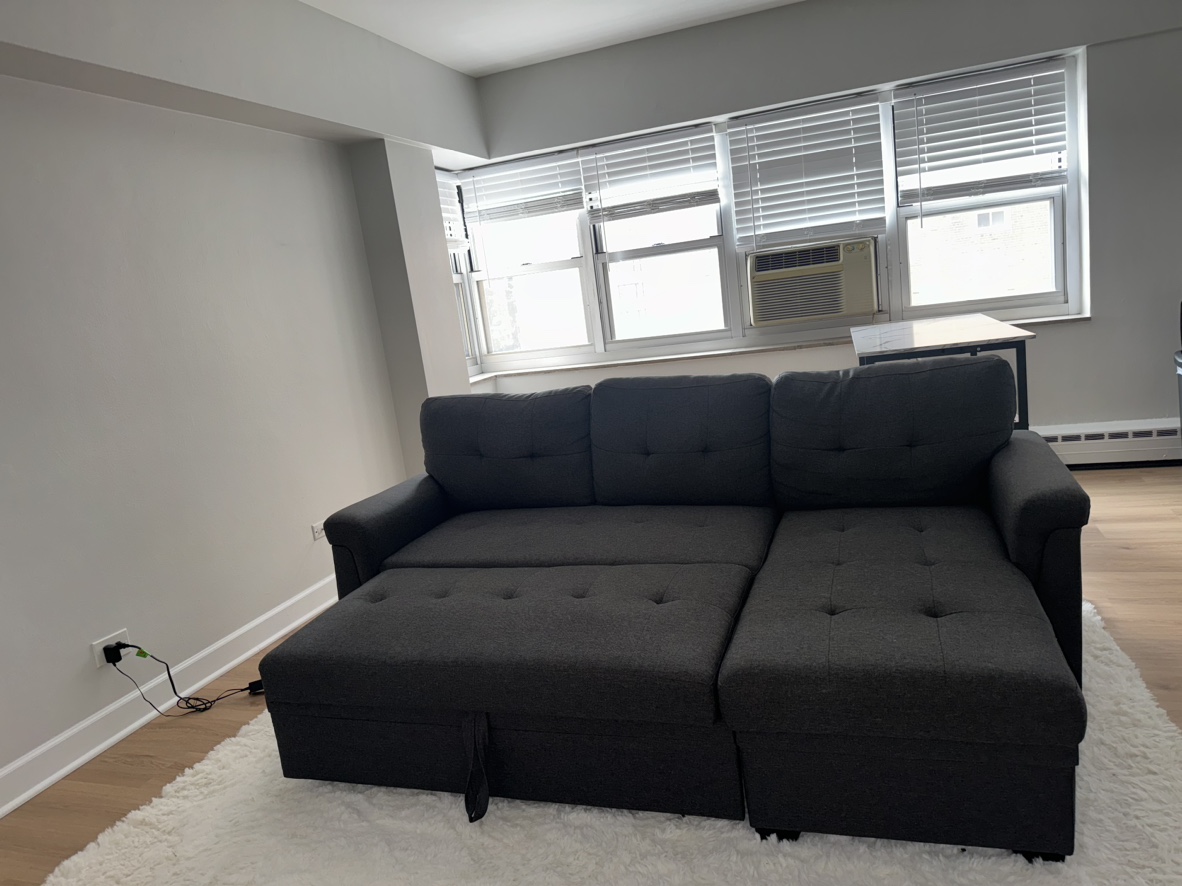 Dark Gray Linen Reversible Sleeper Sectional Sofa - photo 3