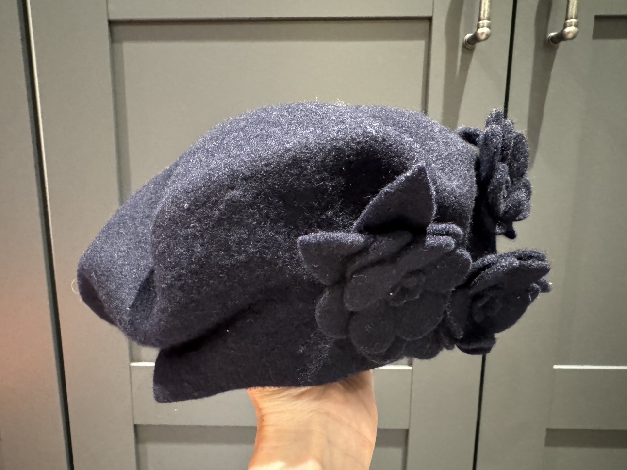 Ralph Lauren Rugby Wool Navy Blue Beret with Flowers thumbnail