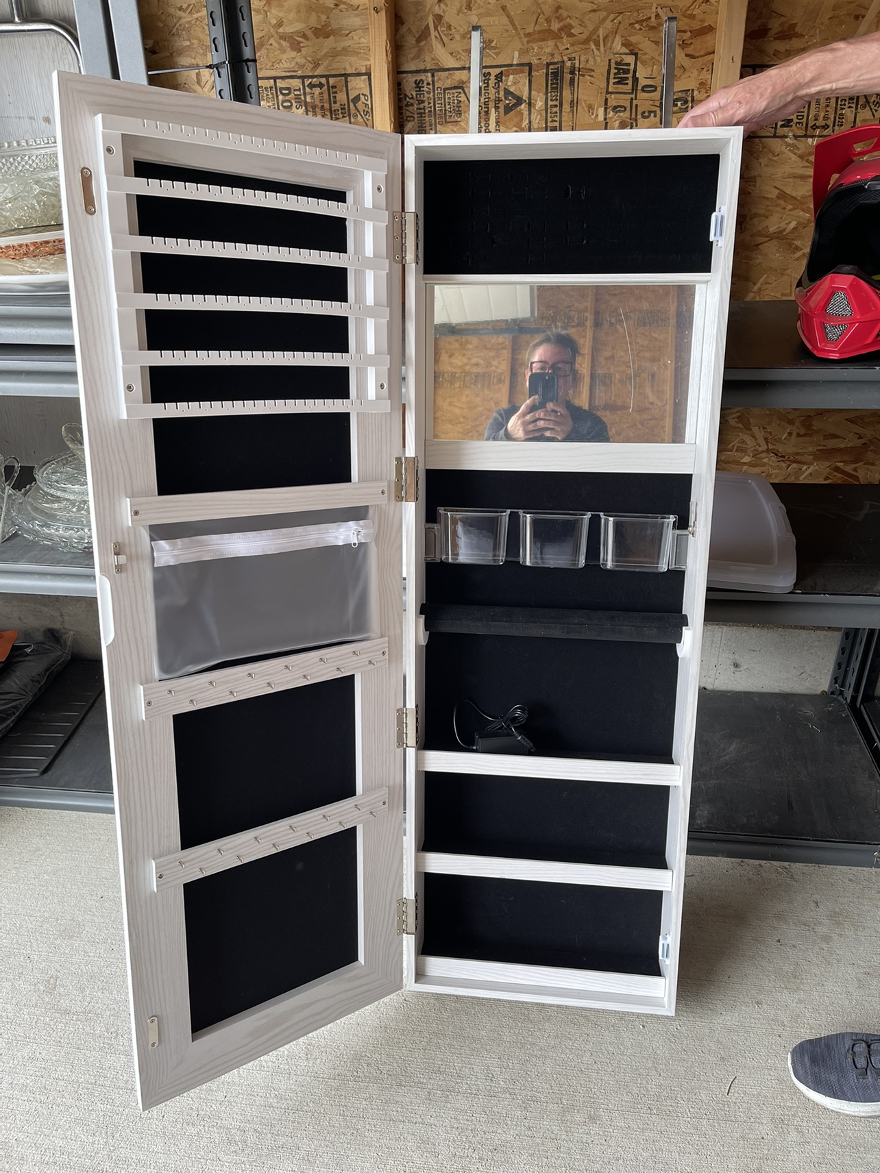 Jewelry cabinet with LED mirror.