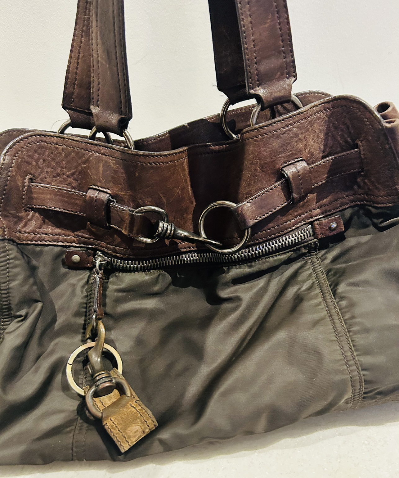 Miu Miu by Prada Brown Leather and Nylon bag/ Tote Bag image indicator(5)